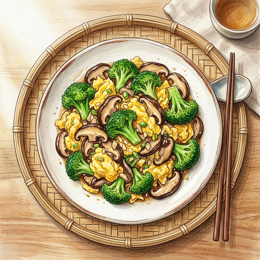 青花菜菇菇炒蛋成品圖
