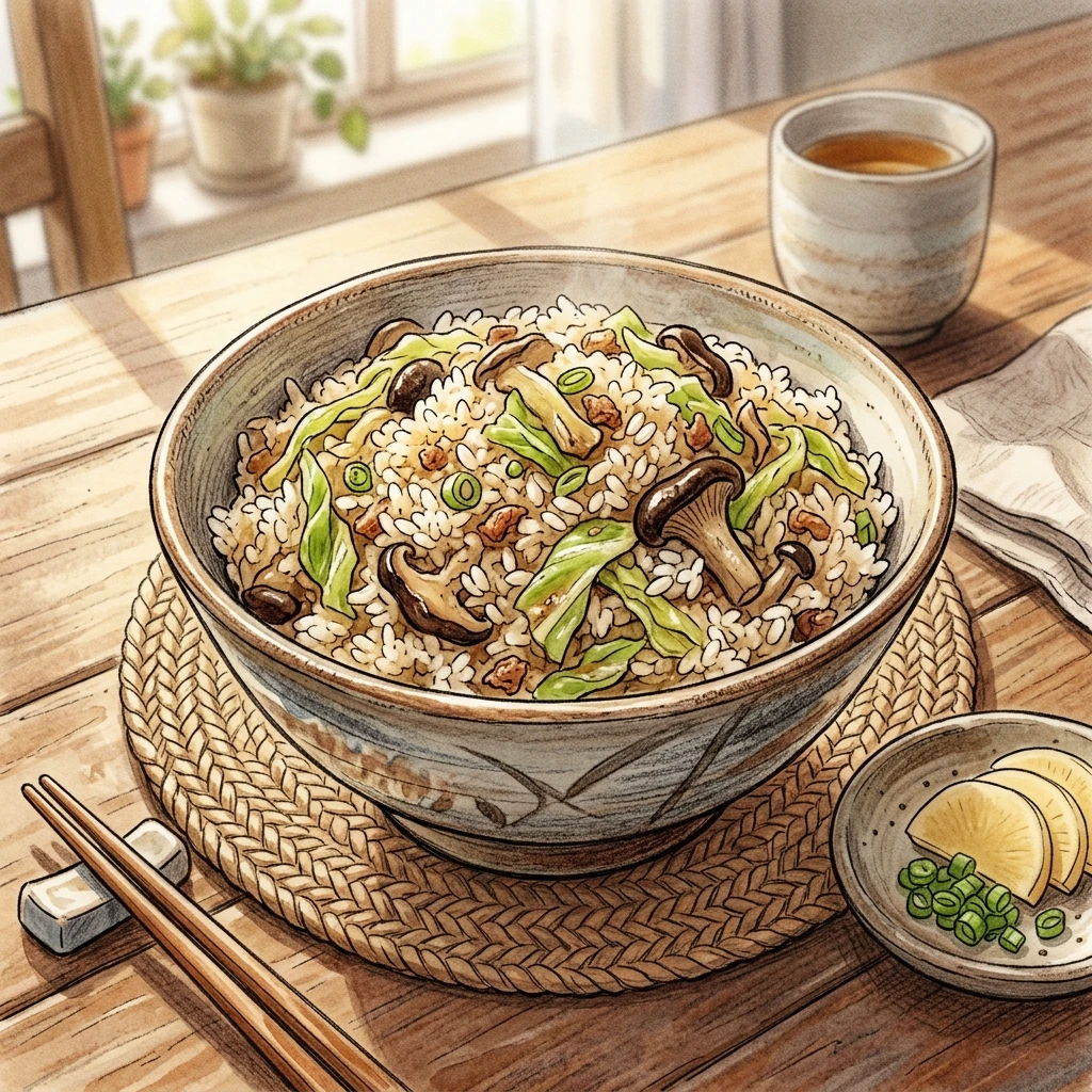 高麗菜菇菇炊飯成品圖