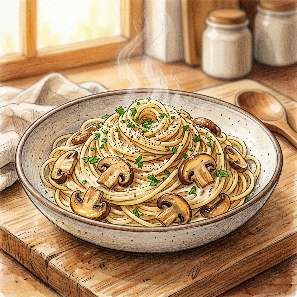 奶香菇類義大利麵成品圖