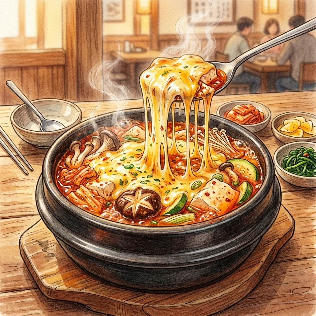 起司泡菜鮮菇嫩豆腐煲成品圖