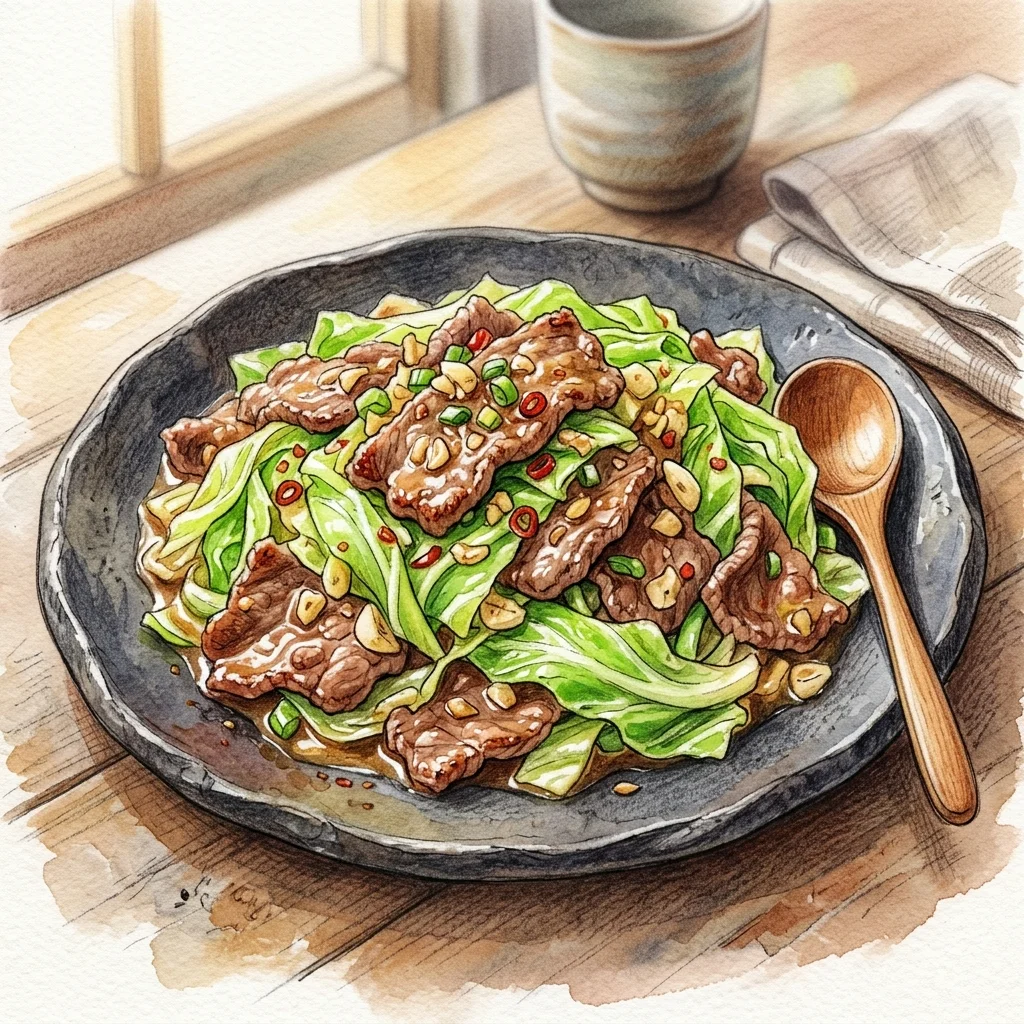 蒜香牛肉炒高麗菜成品圖