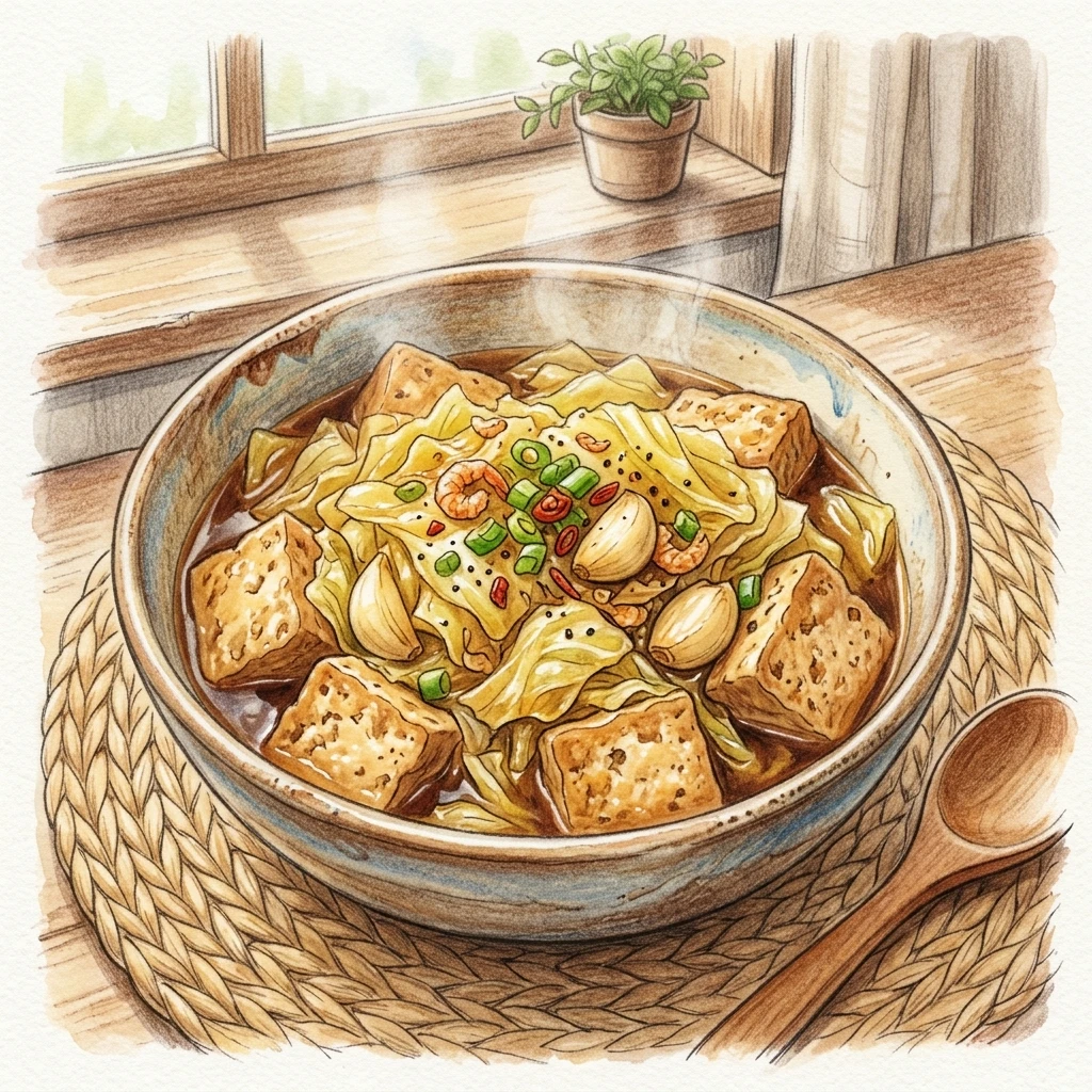 蒜頭高麗菜豆腐煮成品圖