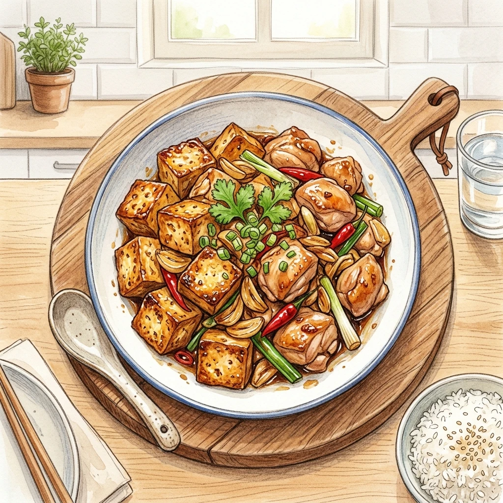 にんにく豆腐鶏むねのパン炒め成品圖