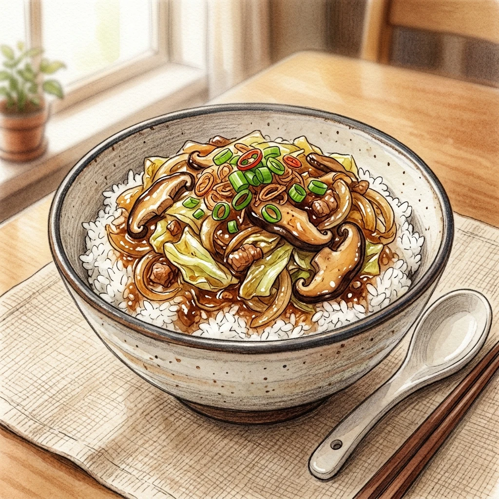 菇菇高麗菜燴飯成品圖