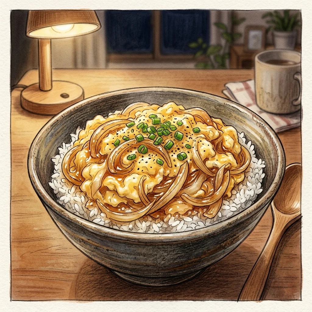洋蔥滑蛋飯成品圖