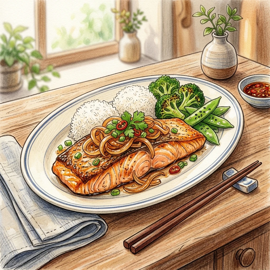 洋蔥香煎鮭魚排成品圖