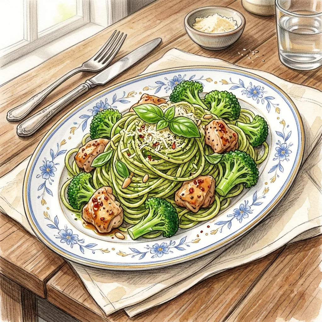 青蔥蒜香雞肉青花義大利麵成品圖