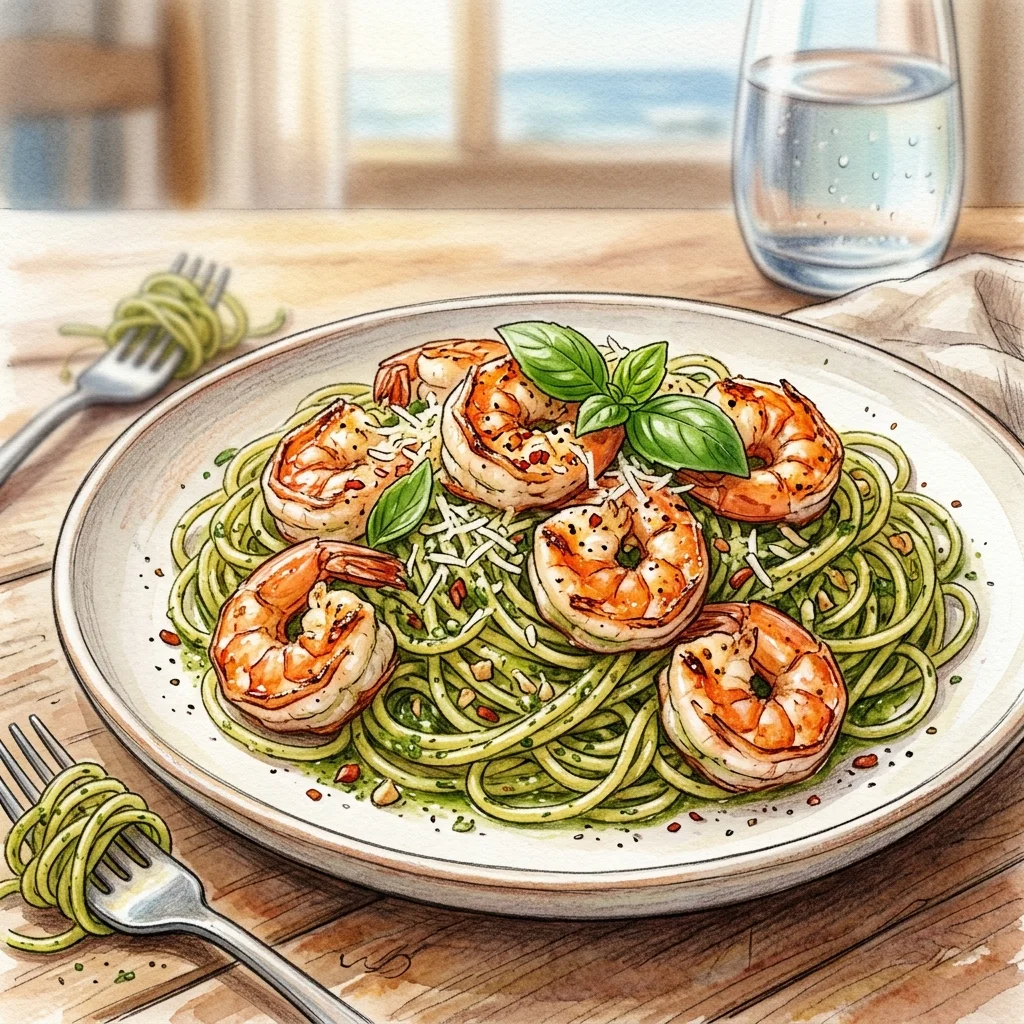ねぎにんにくエビペストパスタ成品圖