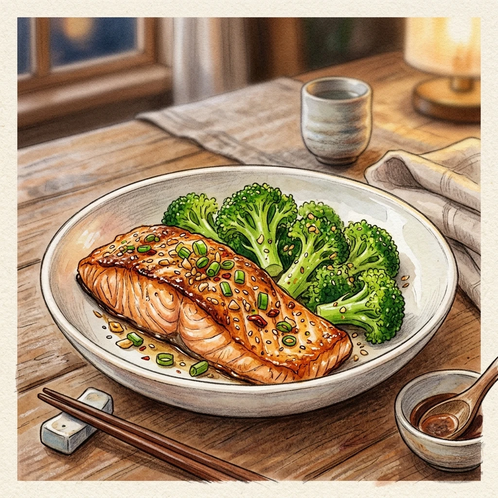 蒜香鮭魚青花菜主菜成品圖