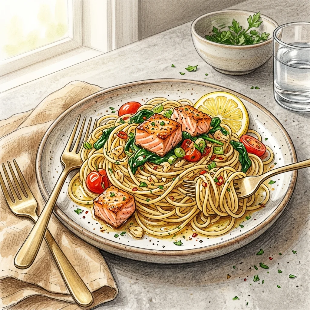 蒜香鮭魚義大利麵成品圖