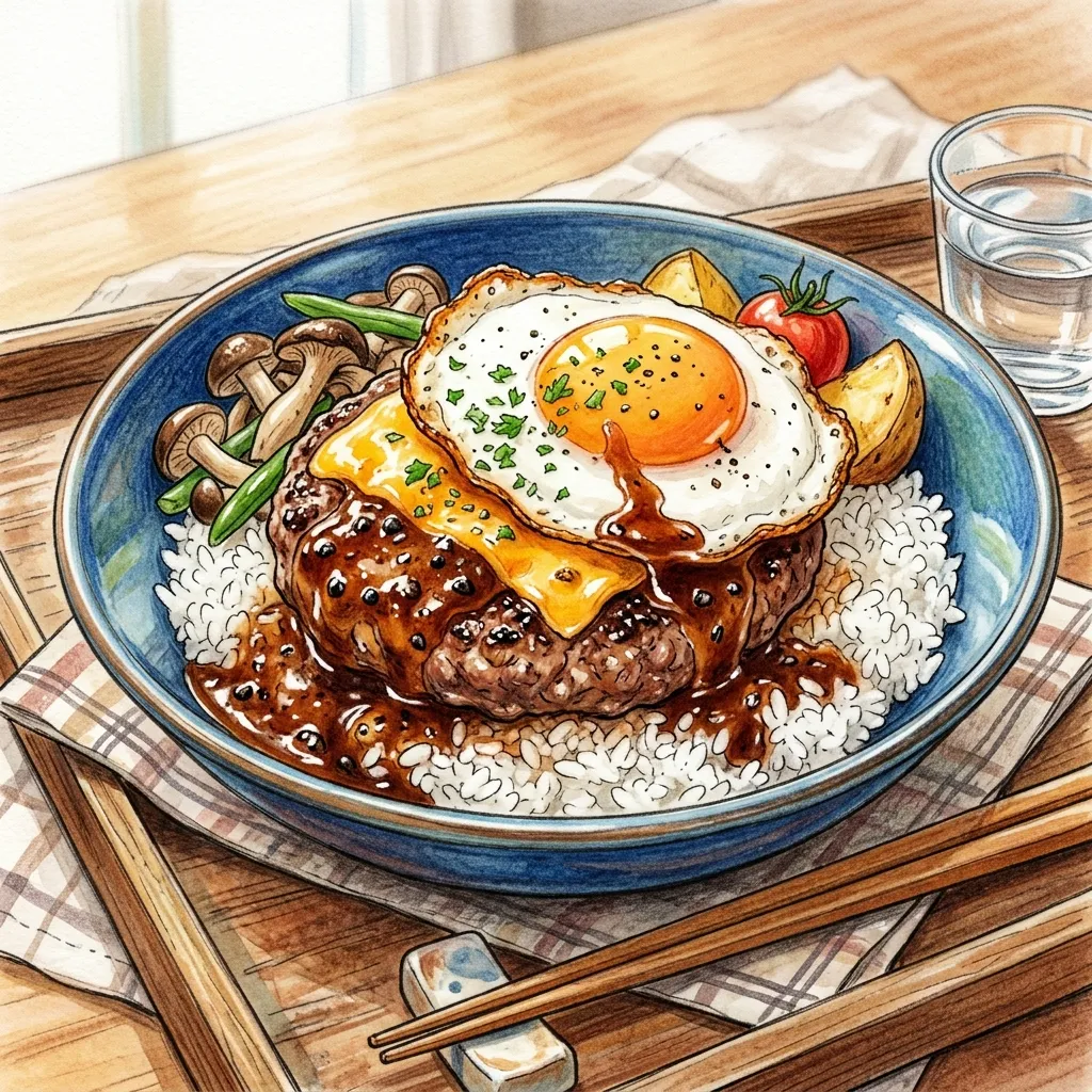 老闆黑胡椒漢堡排飯成品圖