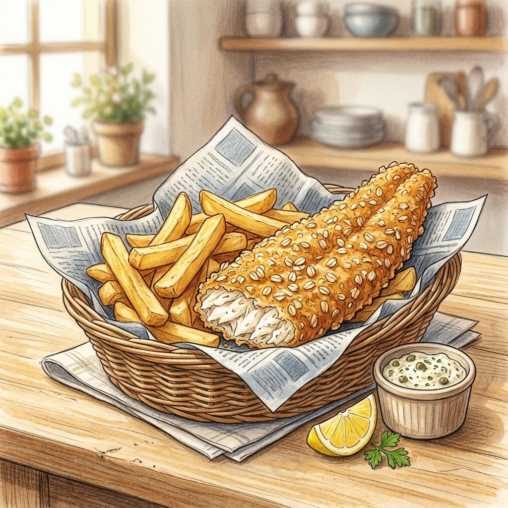 燕麥脆脆炸魚薯條成品圖