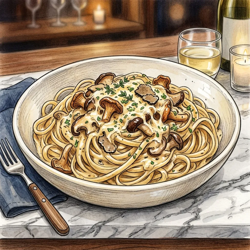 松露蕈菇奶油麵成品圖