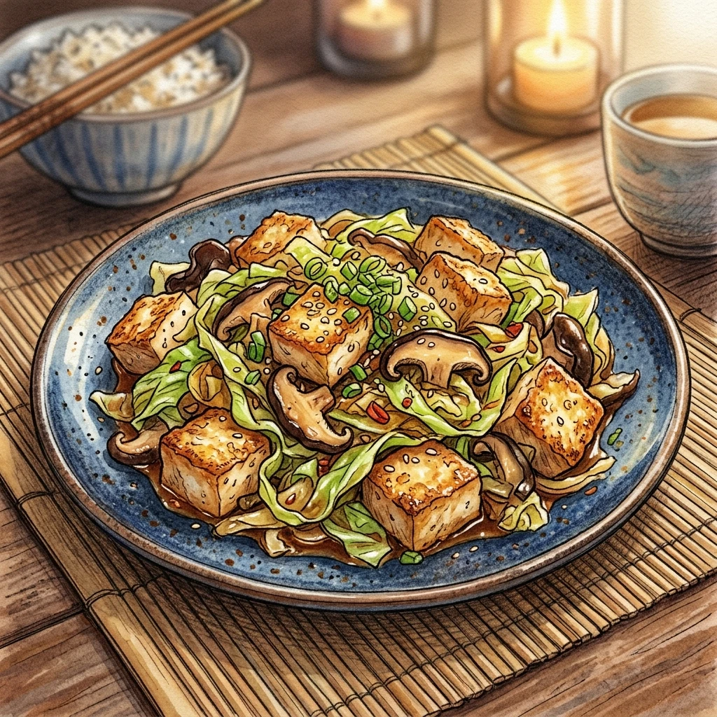 豆腐高麗菜菇菇炒成品圖