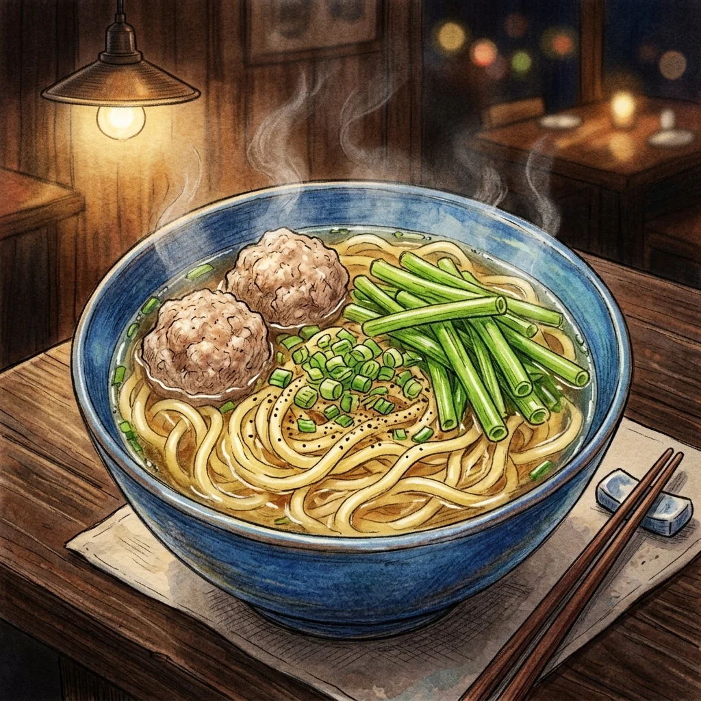 水蓮貢丸湯麵成品圖