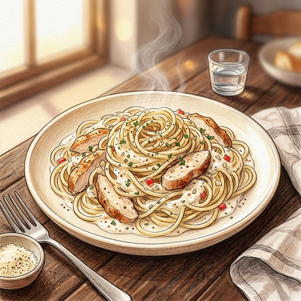 白醬雞肉義大利麵成品圖